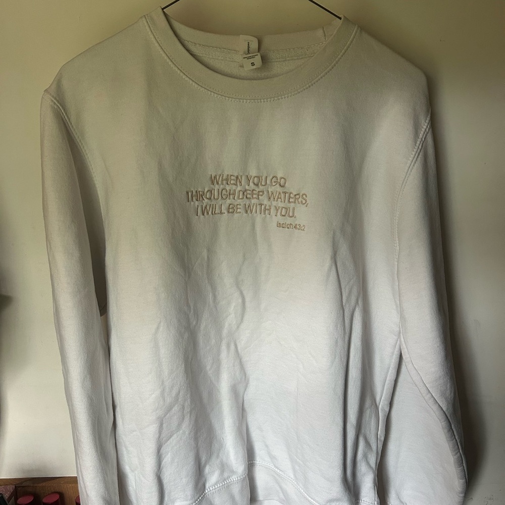 White Sweatshirt with Bible Verse